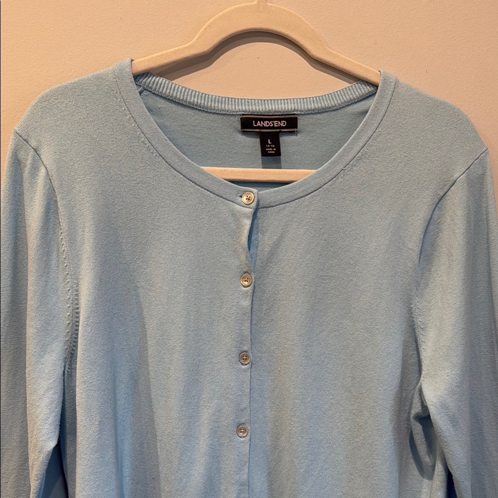 Lands' End Sky Blue Button-Up Cardigan